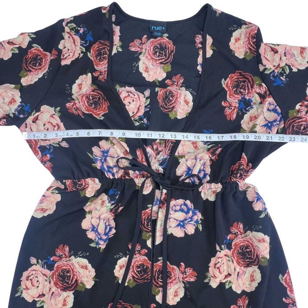 Rue + Cardigan 2X Black Floral Topper Tie Waist Kimono Romantic Flowy Duster - Picture 3 of 10